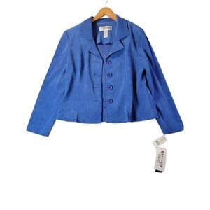 Jessica Howard Womens Royal Blue Faux Suede Button Front Blazer Jacket Size 12